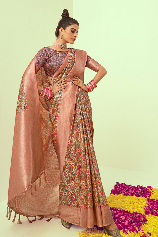 Alluring Brown Soft Silk Saree With Skinny Blouse Piece