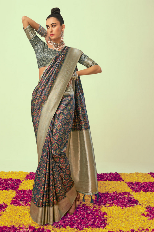 Phenomenal Grey Soft Silk Saree With Beautiful Blouse Piece