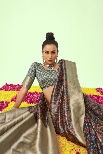 Phenomenal Grey Soft Silk Saree With Beautiful Blouse Piece