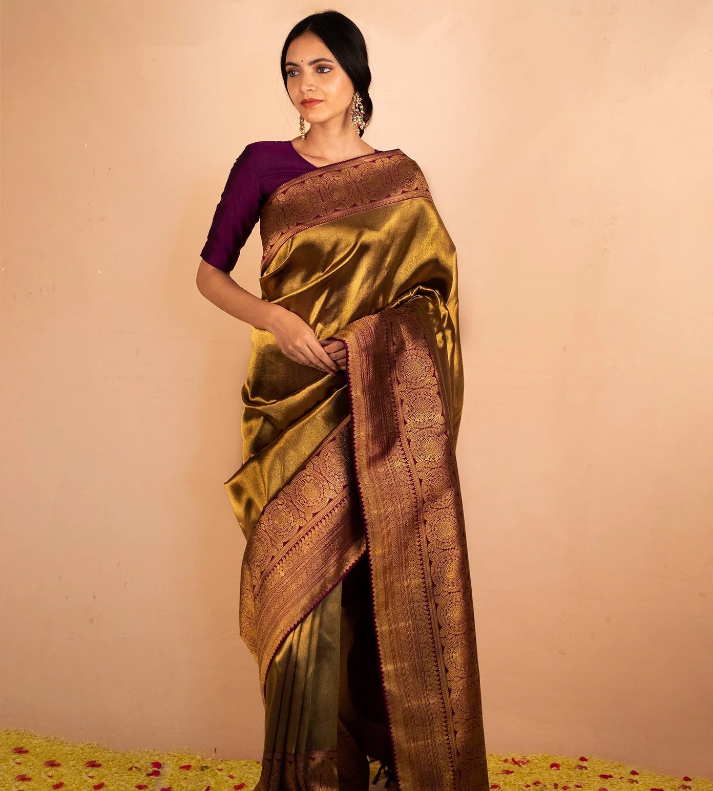 Amazing Golden Soft Silk Saree With Sizzling Blouse Piece