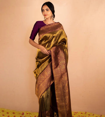 Amazing Golden Soft Silk Saree With Sizzling Blouse Piece