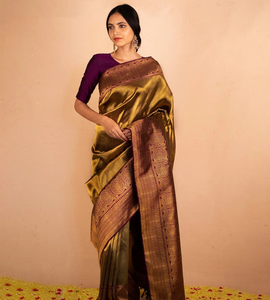 Amazing Golden Soft Silk Saree With Sizzling Blouse Piece