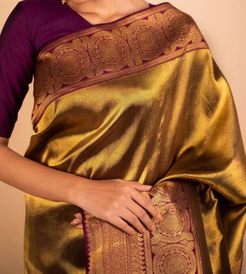 Amazing Golden Soft Silk Saree With Sizzling Blouse Piece
