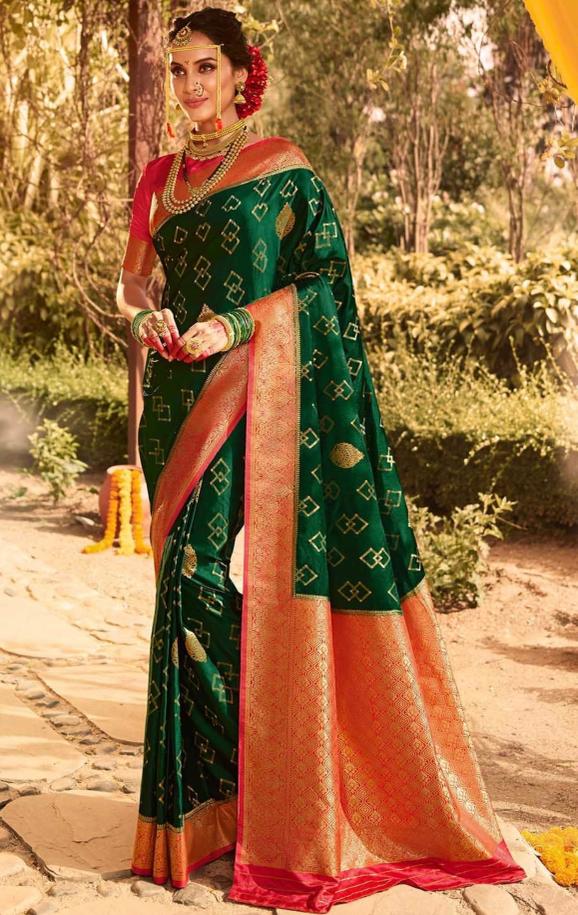 Devastating Dark Green Soft Silk Saree With Enchanting Blouse Piece