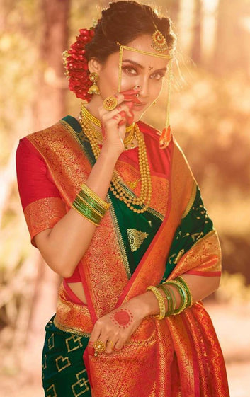 Devastating Dark Green Soft Silk Saree With Enchanting Blouse Piece