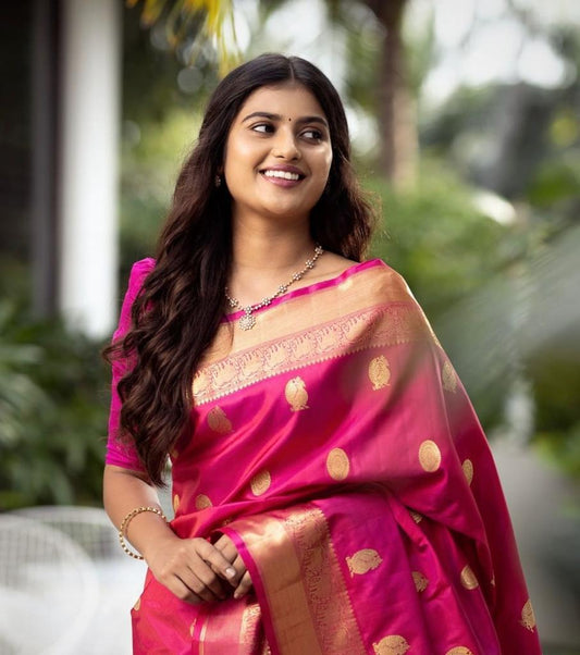 Evanescent Dark Pink Soft Silk Saree With Seraglio Blouse Piece