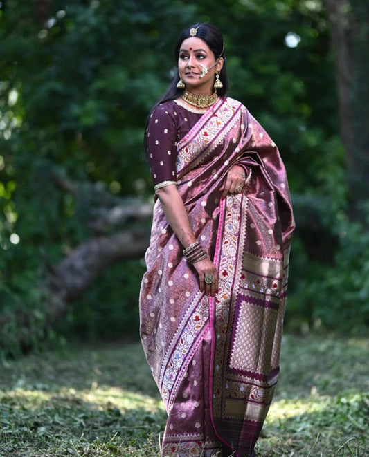 Imbrication Purple Soft Silk Saree With Woebegone Blouse Piece