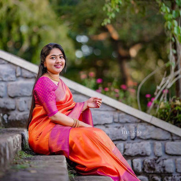 Extraordinary Orange Soft Silk Saree With Alluring Blouse Piece