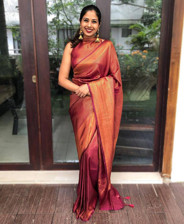 Murmurous Wine Soft Silk Saree With Nemesis Blouse Piece