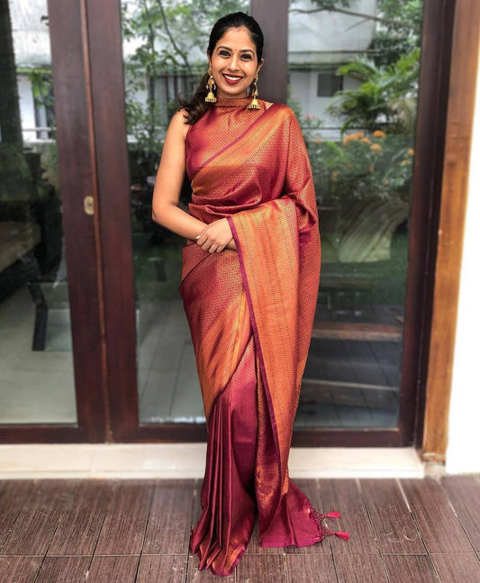 Murmurous Wine Soft Silk Saree With Nemesis Blouse Piece