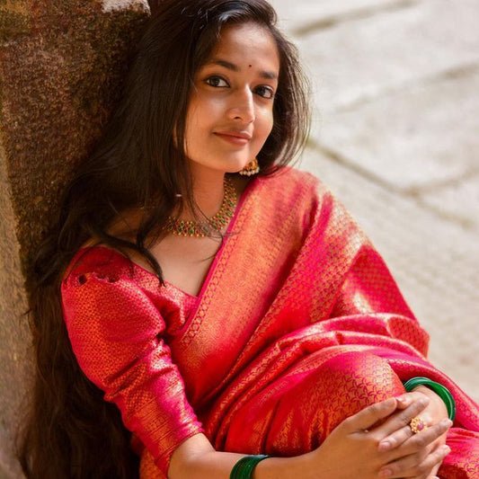 Lissome Dark Pink Soft Silk Saree with Super Glittering Blouse Piece