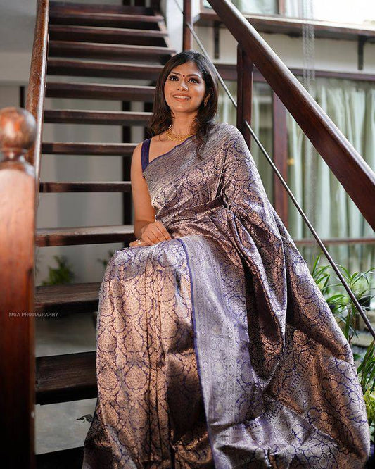 Incomparable Blue Soft Banarasi Silk Saree With Unequalled Blouse Piece