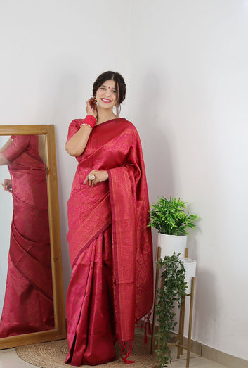 Desiring Dark Pink Soft Silk Saree With Girlish Blouse Piece