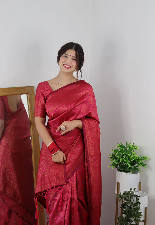 Desiring Dark Pink Soft Silk Saree With Girlish Blouse Piece