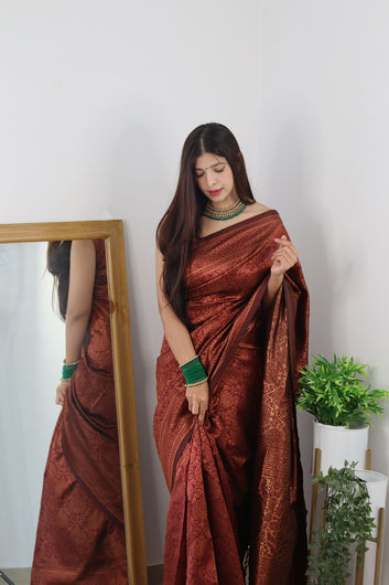 Ravishing Maroon Soft Silk Saree With Girlish Blouse Piece