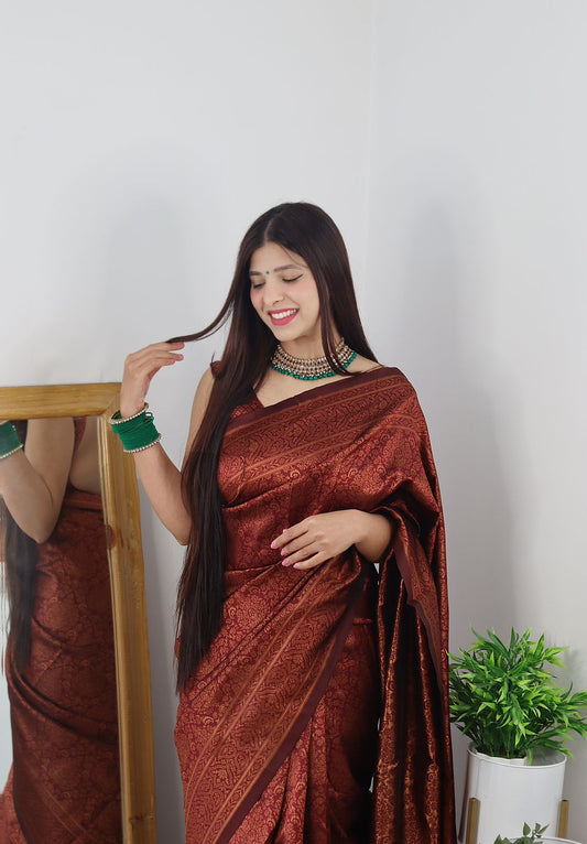 Ravishing Maroon Soft Silk Saree With Girlish Blouse Piece