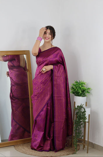 Blooming Purple Soft Silk Saree With Girlish Blouse Piece