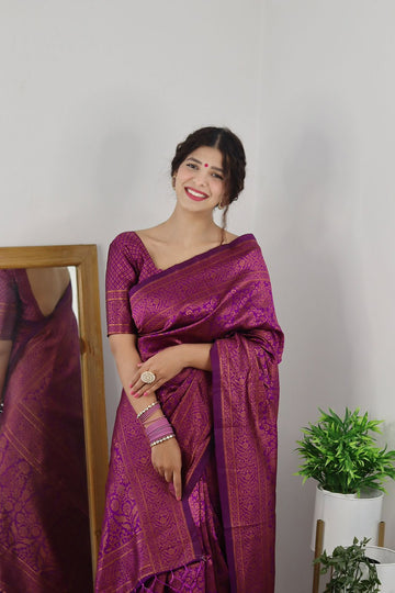 Blooming Purple Soft Silk Saree With Girlish Blouse Piece