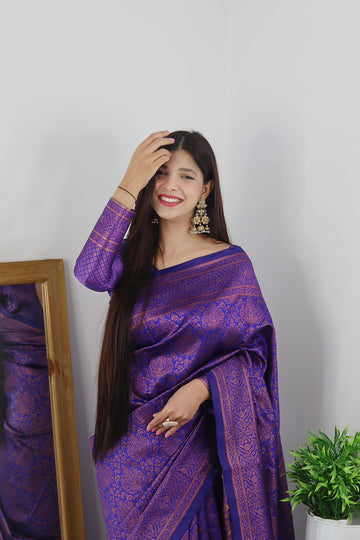 Adorable Royal Blue Soft Silk Saree With Girlish Blouse Piece