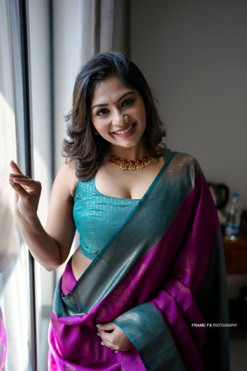 Pleasant Purple Soft Banarasi Silk Saree With Girlish Blouse Piece