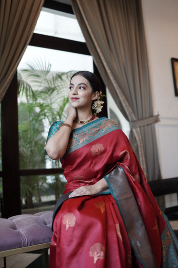 Fancifull Maroon Soft Banarasi Silk Saree With Groovy Blouse Piece