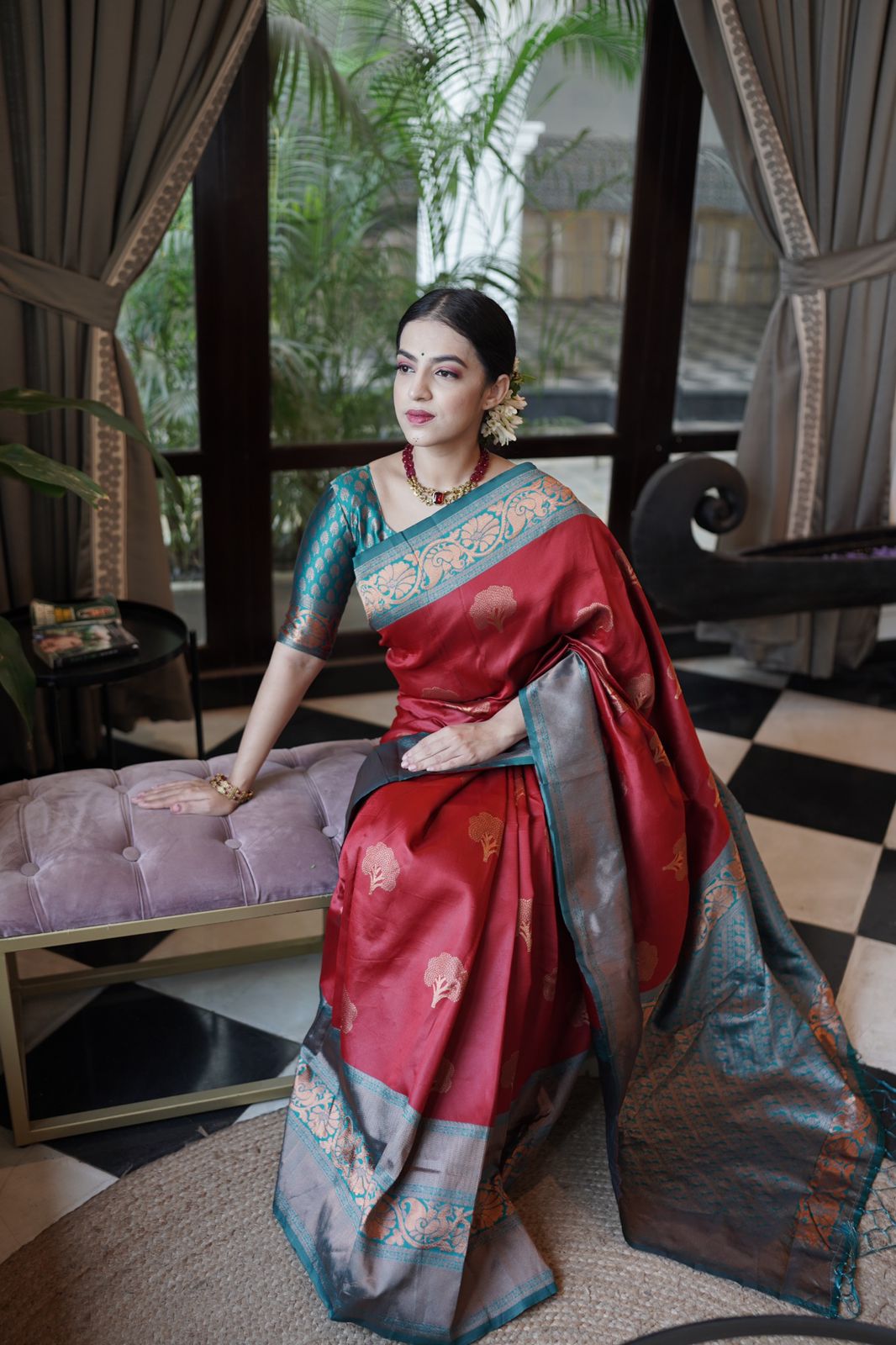 Fancifull Maroon Soft Banarasi Silk Saree With Groovy Blouse Piece
