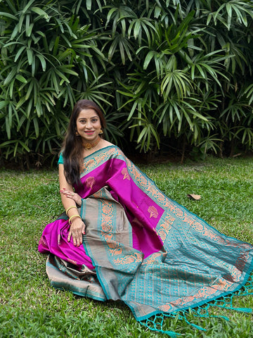 Desirable Purple Soft Banarasi Silk Saree With Groovy Blouse Piece