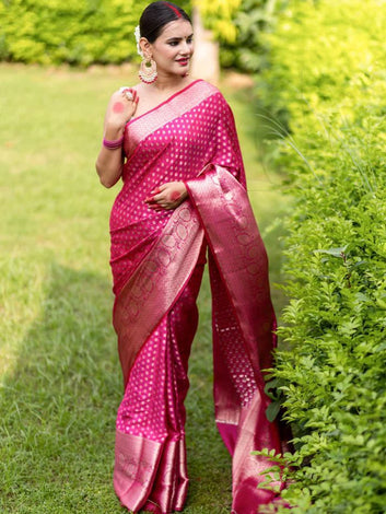Attractive Dark Pink Soft Silk Saree With Classy Blouse Piece