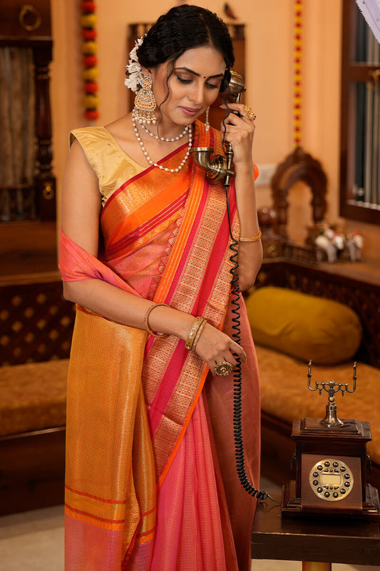 Woebegone Pink Soft Silk Saree With Proficient Blouse Piece
