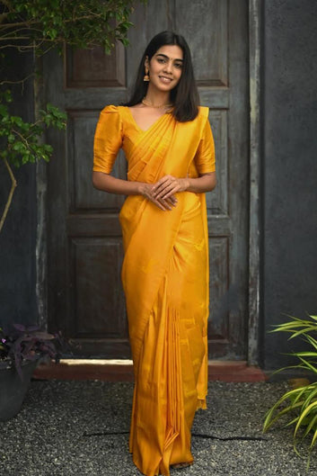 Serendipity Yellow Soft Silk Saree With Susurrous Blouse Piece