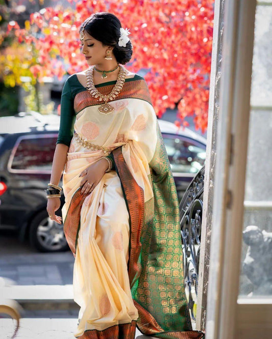 Desirable Beige Soft Silk Saree With Inspiring Blouse Piece