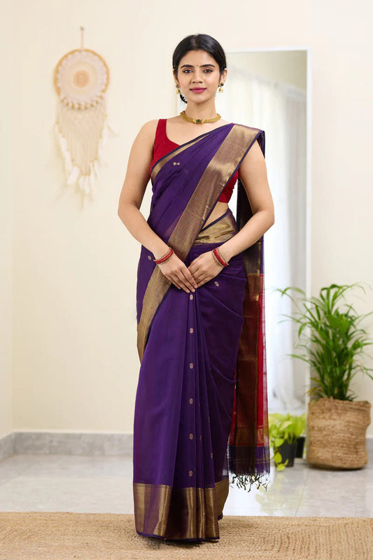 Gossamer Purple Cotton Silk Saree With Cynosure Blouse Piecee
