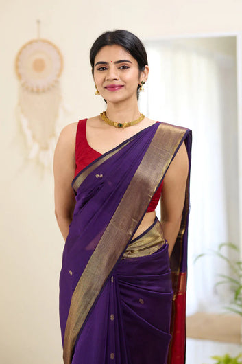 Gossamer Purple Cotton Silk Saree With Cynosure Blouse Piecee