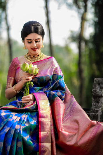 Surreptitious Blue Soft Banarasi Silk Saree With Pleasant Blouse Piece