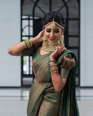 Deserving Green Soft Silk Saree with Energetic Blouse Piece