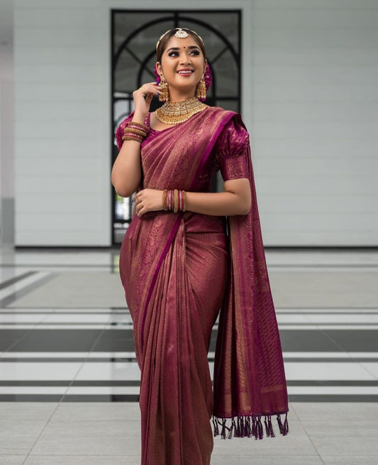 Deserving Purple Soft Silk Saree with Energetic Blouse Piece