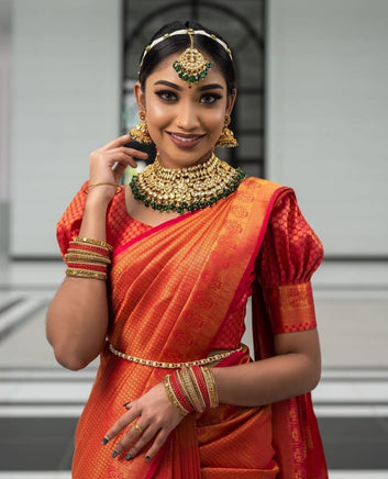 Deserving Red Soft Silk Saree with Energetic Blouse Piece