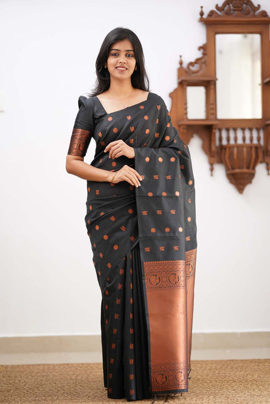 Jazzy Black Soft Silk Saree With Designer Blouse Piece