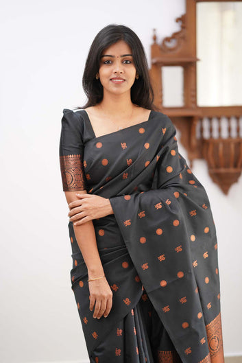 Jazzy Black Soft Silk Saree With Designer Blouse Piece