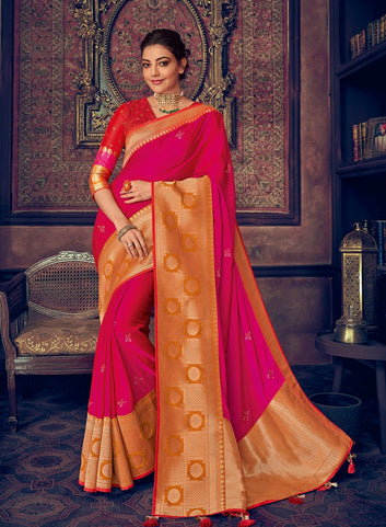 Sensational Dark Pink Pure Soft Silk Saree With Outstanding Blouse Piece