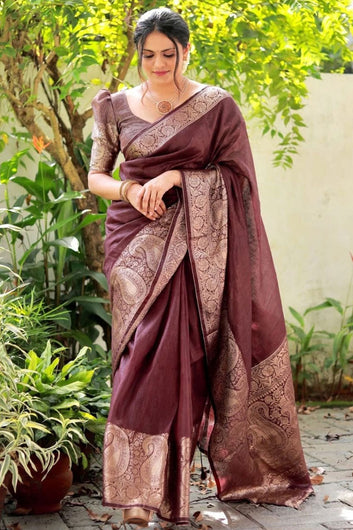Glorious Wine Soft Silk Saree With Prettiest Blouse Piece