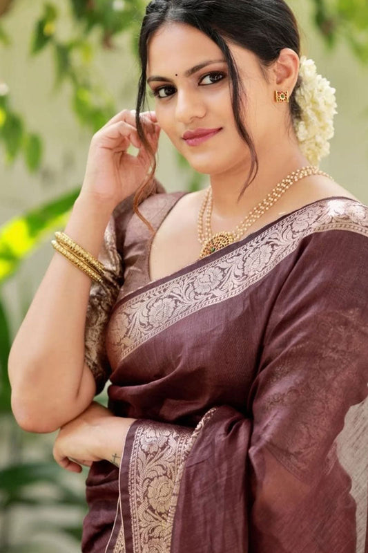 Glorious Wine Soft Silk Saree With Prettiest Blouse Piece