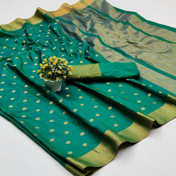 Imbrication Rama Soft Silk Saree With Exquisite Blouse Piece