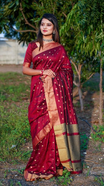 Lissome Wine Soft Silk Saree With Exquisite Blouse Piece