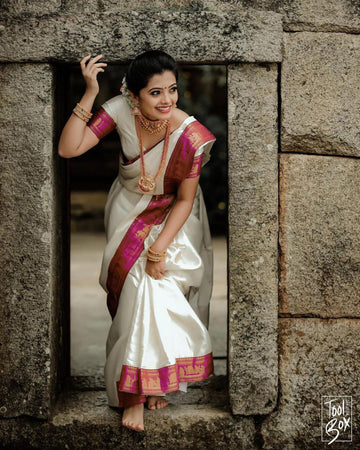 Gorgeous White Soft Silk Saree With Girlish Blouse Piece