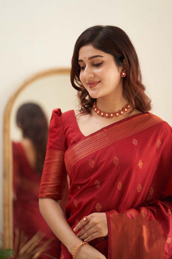 Sumptuous Red Soft Silk Saree With Surreptitious Blouse Piece