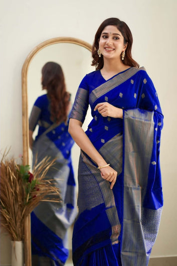 Sumptuous Royal Blue Soft Silk Saree With Surreptitious Blouse Piece