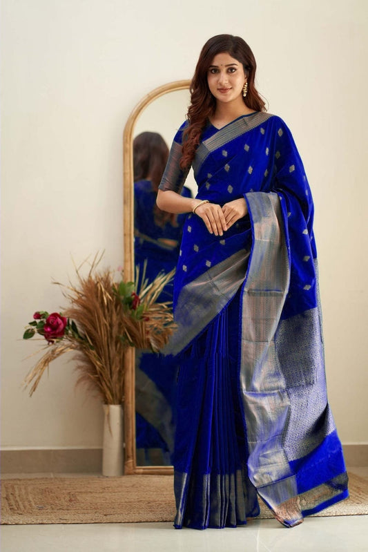 Sumptuous Royal Blue Soft Silk Saree With Surreptitious Blouse Piece