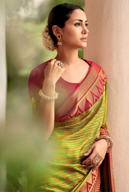 Superb Mehndi Soft Silk Saree With Classic Blouse Piece