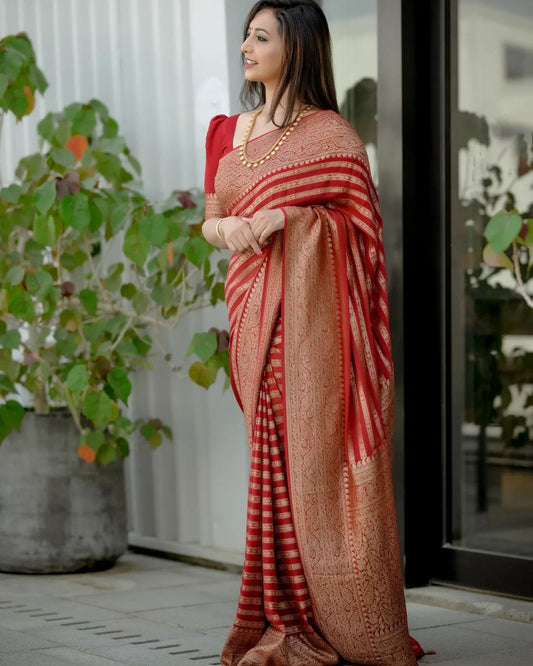 Attractive Red Soft Silk Saree With Capricious Blouse Piece